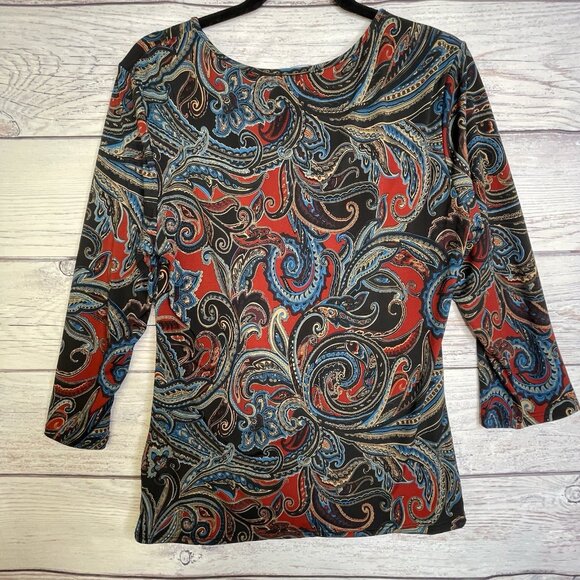 INC International Concepts Size XL Red Paisley Y2K Wrap Babydoll Top Whimsigoth - Picture 2 of 11